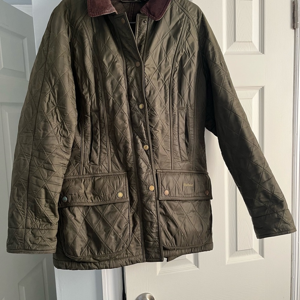 Barbour Beadnell Polarquilt coat Jacket in Olive and Brown